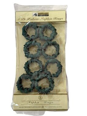 Vintage 2004 Better Home Plastics Fabric Damask Napkin Rings Set of 8 NOS Sage G